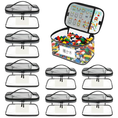 楽天LAVETT収納バッグ 大容量 防水 透明PVC おもちゃ収納バッグ レゴ パズル ボードゲーム対応 キャンプ / 旅行 / 室内用 丈夫なツインジッパー＆ネームタグ付き 子供用持ち手付き 8個セット（L Mサイズ各4個）