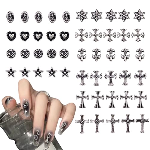 パンクネイルアートチャーム ネイルパーツ 50個入り 3D立体 スタッズ デコパーツ 金属パーツ ネイルデザイン レトロ 十字架 パンク ネイルリベット キュー...