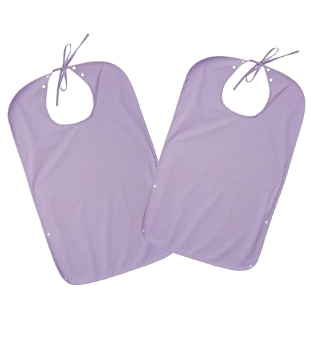 介護用エプロン よだれかけ 2WAY着脱 食事用エプロン 大人用 着脱感改良 高齢者 撥水加工 洗濯可能 繰り返し使用 ポケット付き (薄紫色(藤色) × 2個入) 送料無料