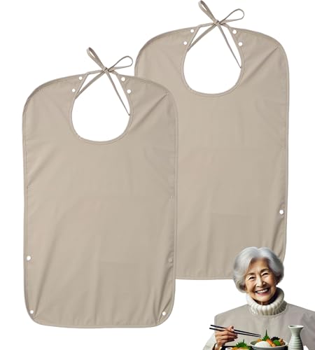 介護用エプロン よだれかけ 2WAY 着脱 食事用エプロン 大人用 着脱感 改良 高齢者 撥水加工 洗濯可能 繰り返し使用 ポケット付き (ベージュ色 × 2個...
