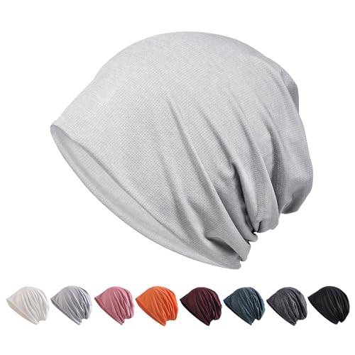 ニット帽 メンズ サマーニットキャップ 春夏秋用[ひんやり冷感素材・通気・吸汗速乾・小顔効果] 夏用ケア帽子 帽子 カジュアル 抗がん剤 薄手 ビーニー 大きい 肌に優しい ストレッチ性 柔らかい ナイロン生地 軽量 (灰色) Free Size グレー 送料無料