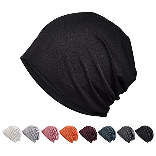 ニット帽 メンズ サマーニットキャップ 春夏秋用[ひんやり冷感素材・通気・吸汗速乾・小顔効果] 夏用ケア帽子 帽子 カジュアル 抗がん剤 薄手 ビーニー 大きい 肌に優しい ストレッチ性 柔らかい ナイロン生地 軽量 (カーボンブラック) Free Size ブラック ...