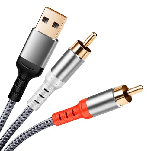 USB RCA 変換ケーブル 3m USB A to 2RCA オーディオケーブル Y型 [ハイレゾ音質] DAC搭載 高耐久性ナイ..
