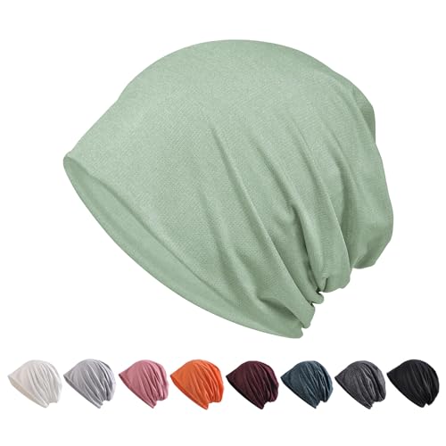 送料無料 ニット帽 メンズ サマーニットキャップ 春夏秋用[ひんやり冷感素材・通気・吸汗速乾・小顔効果] 夏用ケア帽子 帽子 カジュアル 抗がん剤 薄手 ビーニー 大きい 肌に優しい ストレッチ性 柔らかい ナイロン生地 軽量 (グリーン) Free