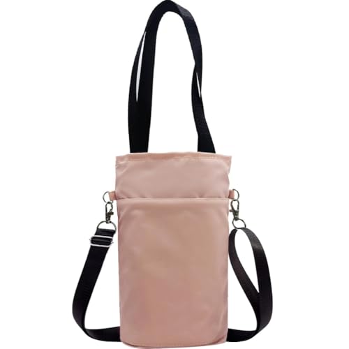 水筒カバー ボトルカバー 小物いれ 水筒用 通勤 ジッパー付き袋 持ち歩き 2way 9CM以内ボトルショルダー 長さ調節可能 (ピンク・M) 送料無料(3.0)