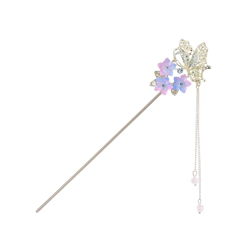 かんざし スティック かんざし ヘアスティック 簪 桜 花 フェイクパール 簪パーツ 一本挿し シンプル ヘアアクセサリー 浴衣 ゆかた 和装小物 (蝶-パール...