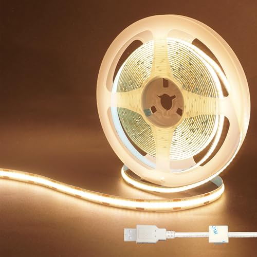 LED�ơ��ץ饤�� 5V COB LED���ȥ�åץ饤�� 2�� 3M ���� 3000K LED320��/M ���Ϥʸ� ��8mm ���ɿ�IP20 1M USB��...