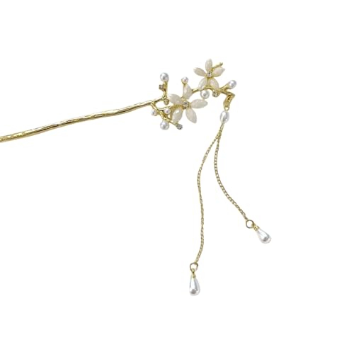 かんざし スティック かんざし ヘアスティック 簪 桜 花 フェイクパール 簪パーツ 一本挿し シンプル ヘアアクセサリー 浴衣 ゆかた 和装小物 (花々/白)...