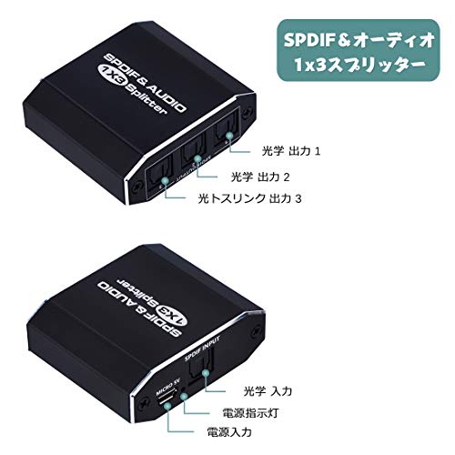 SPDIF TOSLINK 光デジタル 分配器 1入力3出力 光学スプリッター 1x3 光 分配器 LPC...