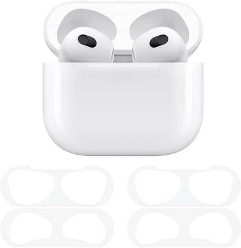 ■商品説明■ AirPods 3 ダストガード エアーポッズ 3用 ガードカバー 故障防止 吸着 ほこり ゴミ 金属製 侵入防止 防塵 粉塵防止 ホワイト 4枚 (2セット) 送料無料 【対応機種】AirPods 第3世代 (2021)専用です。AirPods 3と充電ケースは付属しておりません。【極薄でケースに干渉しない】厚さわずか0.02mmと極薄なので、ケースの開閉に干渉しません。充電ランプもしっかり確認できます。【Airpods 3の汚れや傷つき防止】時間の経過とともに付着する金属粉、埃、傷からAirpods 3を守ります。【豪華な輝きでスタイルリッシュ】高品質な金属素材で作られている為、とても豪華！キラキラしたカラーが、あなたとあなたのAirPods 3をスタイリッシュでファッショナブルに演出してくれます。【貼り付け方法】1、AirPods 3貼付け面を清潔にする。2、AirPods 3 ダストガードの白い紙面を取り除き、キャップ面のダストガードを透明フィルムから取り出す。3、キャップガードの接着剤のある面を上にして、AirPods 3ケースのボトム面の上に置いて、AirPods 3蓋が閉まる時蓋面に重合するようにキャップ面ガードのポストを調整し、そして蓋を閉めて、再び開けて、キャップ面ガードの貼り付けが完了。4、ボトム面ダストガードを透明フィルムが付けたままにAirPods 3のボトムに貼り付けて、ポストを調整し、そして蓋を閉めて少々押AirPods 3 ダストガード エアーポッズ 3用 ガードカバー 故障防止 吸着 ほこり ゴミ 金属製 侵入防止 防塵 粉塵防止 ホワイト 4枚 (2セット)