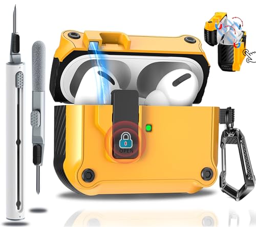 ■商品説明■ AirPods Pro / Pro2 ケース (2023 / 2022 / 2019) AirPods Pro 第1世代 / 第2世代 ケース 安全ロック付き 自動ボタン ハード TPU えあーぽっつ プロケース エアーポッズプロカバー Magsafe ワイヤレス充電LEDライトが見える カラビナ付き 分離式 全面保護 耐 ... 【対応機種】AirPods Pro 第1世代 (2019)/ 第2世代 (2023 (USB-C)/2022)に対応。あらかじめ機種をご確認した上でご購入ください。（あなたは受け取るでしょう：1x AirPods Pro/Pro2 ケース + 1x多機能クリーニングツール + 1x カラビナ リング ）【自動磁気安全ロック機能を強化】はAirPods Pro/Pro2 ケースをアップグレードし、磁気ロックデザイン、ワンクリックボタン自動開錠のAirPods Pro/Pro2 充電ケースです。自動ロック解除のデザインは、ストレス、不安を軽減するための完璧なFidget Toyとしても使用できます。そのため、この機能を使用すると、落としたときにイヤホンが飛び出したり、ポケットやバッグに入れて誤って開いてイヤホンを紛失したりする心配がありません。AirPods Pro/Pro2 を日常生活だけでなく、アウトドアでも使用するのに最適なアイテムです。【3つの衝撃吸収構造で & 全面保護】AirPods Pro/Pro2保護ケースはTPU+PC素材で作られ、磁気ロック蓋付きです。AirPods Pro/Pro2充電ケースを傷、偶発的な落下、バンプ、衝撃からフルボディで保護します。磁気ロッククリップでしっかりフィットするので、カバーが緩んだり、AirPods Pro/PAirPods Pro / Pro2 ケース (2023 / 2022 / 2019) AirPods Pro 第1世代 / 第2世代 ケース 安全ロック付き 自動ボタン ハード TPU えあーぽっつ プロケース エアーポッズプロカバー Magsafe ワイヤレス充電LEDライトが見える カラビナ付き 分離式 全面保護 耐衝撃 傷防止 軽量 エアぽっず プロ カバー (イエロー)