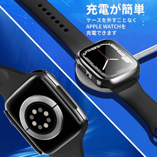 LAVETTのApple Watch カバー 46mm アップルウォッチ ケース PC素材 メッキ加工 Apple Watch カバー 全面保護 二重構造 アップルウォッチ ケース ガラスフィルム 一体型 高耐久 高透過率 装着簡単 (46mm 光沢のブラック)｜アングル2