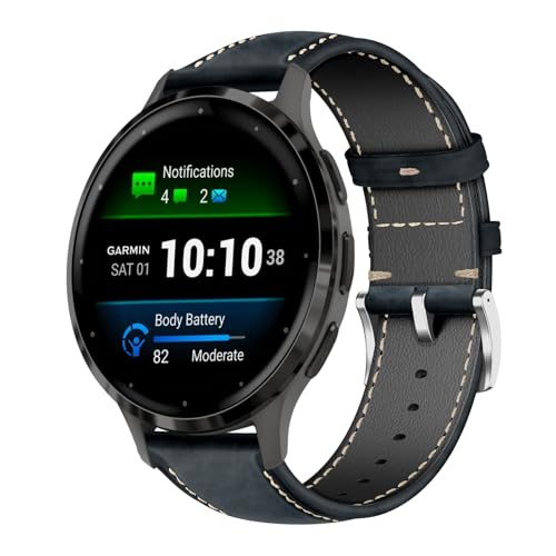 18mm バンド Huawei Watch 5/GT 5 Pro 42mm / Huawei Watch GT 5/GT 4 41mm / Garmin Venu 3S 41mm / Garmin Forerunner 265S レザーバンド 交換ベルト 革製ストラップ オイルワックスレザー 替えストラップ 調整簡単 軽量 ファッション 男女兼用 (ダークブル...