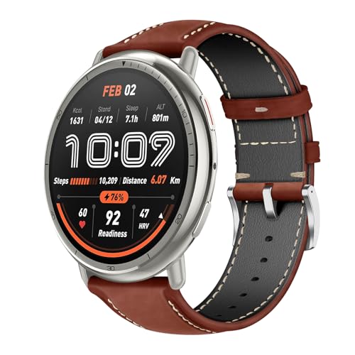 20mm バンド Amazfit Active 2 Square/Amazfit Active 2 / Garmin Forerunner 570 42mm / Approach S50/S44 / Vivoactive 6/5 レザーバンド 交換ベルト 革製ストラップ オイルワックスレザー 替えストラップ 調整簡単 軽量 ファッション 男女兼用 (レッドブラ...