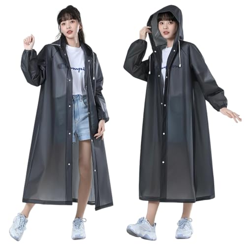 Rain Wear - レインコート レディース ポンチョ レインポンチョ ロング 自転車 防水カッパ 防風 豪雨 梅雨対策 バイク 通勤通学 キャンプ 釣り 登山 ハイキング 水上遊楽 アウトドア用 レインウェア 帽子付き 半透明 おしゃれ 雨具 ブラックティー