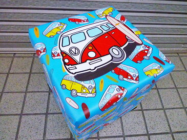 アメリカン スツールボックス ( ワーゲンバス / サーフボード ) 車イラスト柄 折りたたみ収納ケース