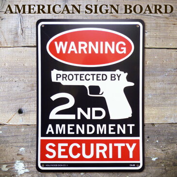 看板 店舗用 アメリカン サインボード 2ND AMENDMENT ( WARNING ピストル CA-69 ) 合衆国憲法修正第2条 武器の保持を認める メッセージ看板 プラスチック看板 西海岸風 インテリア アメリカン雑貨
