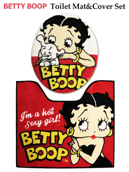 ベティちゃん トイレマット ＆ カバー 2点セット (レッド) ベティブープ BETTYBOOP かわいい おしゃれ アメカジ 通常タイプ トイレカバー トイレマットセット 西海岸風 インテリア アメリカン雑貨