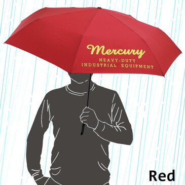 MERCURY 折りたたみ 雨傘 ロゴ入り (レッド) マーキュリー フォールディング アンブレラ 無地 男女兼用 梅雨 レイングッズ 大きい 傘 メンズ 雨具 アウトドア かっこいい おしゃれ 西海岸 生活雑貨 オールド アメリカン雑貨