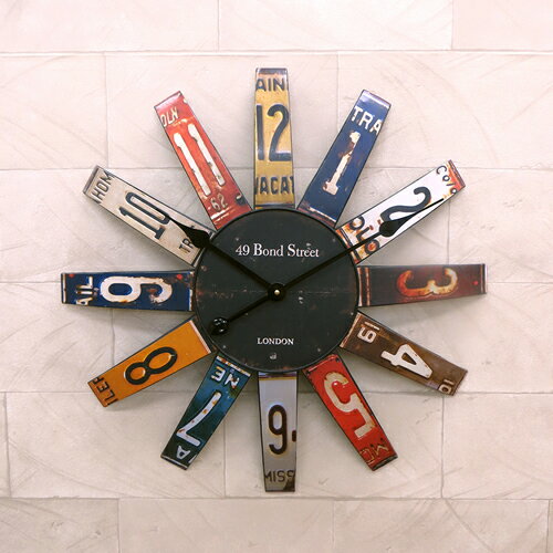 60cmのビッグサイズ時計 ビンテージ ナンバープレート ウォールクロック 壁掛け時計 時計 看板 西海岸風 インテリア アメリカン雑貨