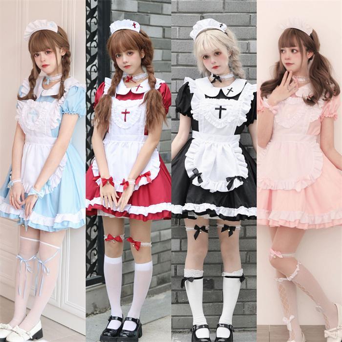 乐天商城 - ハロウィンコスプレ 仮装 メイド 服 ゴスロリ 萌え コスプレ 衣装 女装 フリル ロリータ かわいい カチューシャ 付き セットウェイトレス レディース