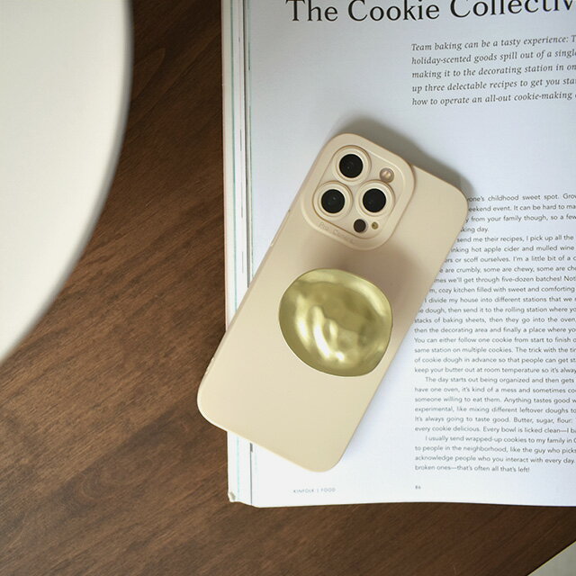 ネコポス配送メタルグリップ iPhoneケース iPhone14 iPhone14pro iPhone13 iPhone13pro iPhone12 iPhone11 TPU素材 スマホケース スマホカバー 携帯カバー ライトベージュ×ゴールド