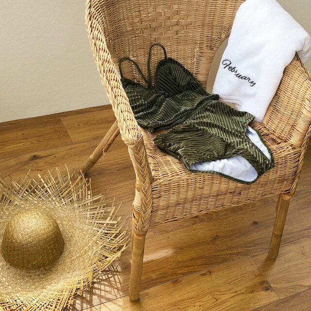 ハイウエスト ベロア ビキニ 2点セット 水着 レディース カップ付き シンプル グリーン/ネイビー/ピンク/ブラウン S/M/L/XL