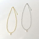 ylR|Xz ance SV925 Square Chain Pearl Necklace