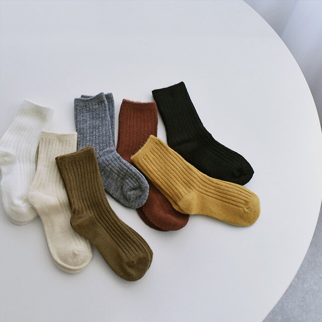 ネコポス配送 ウール混 リブソックス オフホワイト/キナリ/グレー/モカ/レンガ/マスタード/ブラック