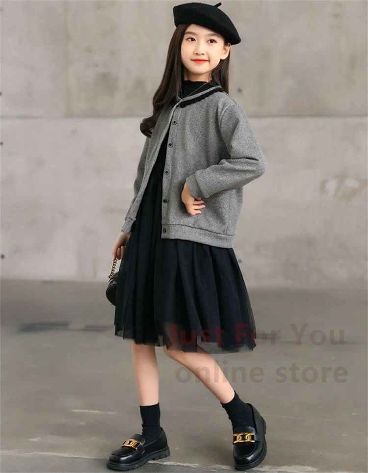 礼服 ツイードジャケット 子供 ワンピース 黒 2点セット 制服風 フォーマルドレス カーディガン 卒業式 スーツ 女の子 小学校女子 おしゃれ ジュニア服 入学式 卒園式 発表会 結婚式 子ども服 スカート 女の子 親子ペア 120 130 140 150 160 165cm
