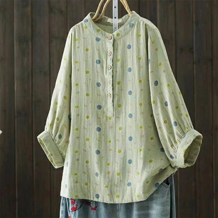 シャツブラウス シャツ レディース 花柄 総柄 二重ガーゼ ブラウス 七分袖 綿 トップス 立ち襟 コットン ガーゼ カジュアル ダブルガーゼ 大きいサイズ 体型カバー 柔軟 通勤 春 夏 秋 シンプル 上品 着回し ナチュラル 大人可愛い シャツ 20代 30代 40代 50代 laxshop-10031423 LAX SHOP サンプル画像3