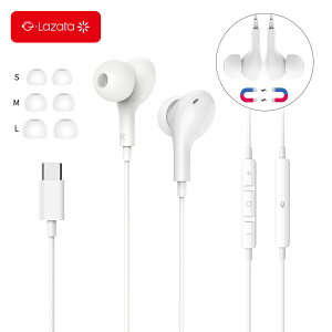 Lazata Type C 有線 イヤホン iPad Pro2018/20/21/iPad Air4/iPad mini6 有線イヤホン カナル型 HiFi 重低音 軽量 遮音 音漏れ防止 磁気デザイン コード絡みにくい マイク/リモコン付き 通話可 音量調整可 Type Cジャック使用のAndroidスマホに対応可通販