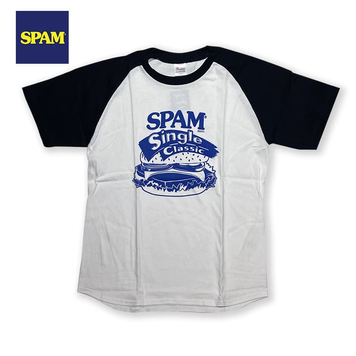 SPAM T-SHIRT BURGER LOGO ラグラン ハンバーガー スパム Tシャツ アメリカン アメカジ メンズ ロゴ カンパニー ホワイト 半袖 夏物 SSS