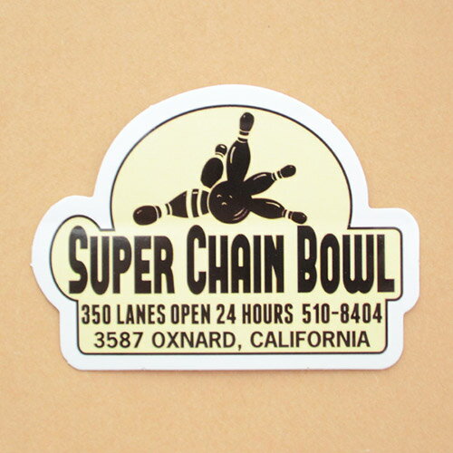 アドバタイジングステッカー(S) Super Chain Bowl ボーリング アイボリー/ブラック シール アメリカン ..