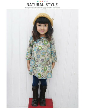 ゆうパケット送料無料】花柄　ワンピース　ベビー キッズ　チュニック 子供服 花柄 女の子 ガールズ 7分袖ワンピース 韓国 子ども服 90cm 100cm 110cm 120cm 130cm