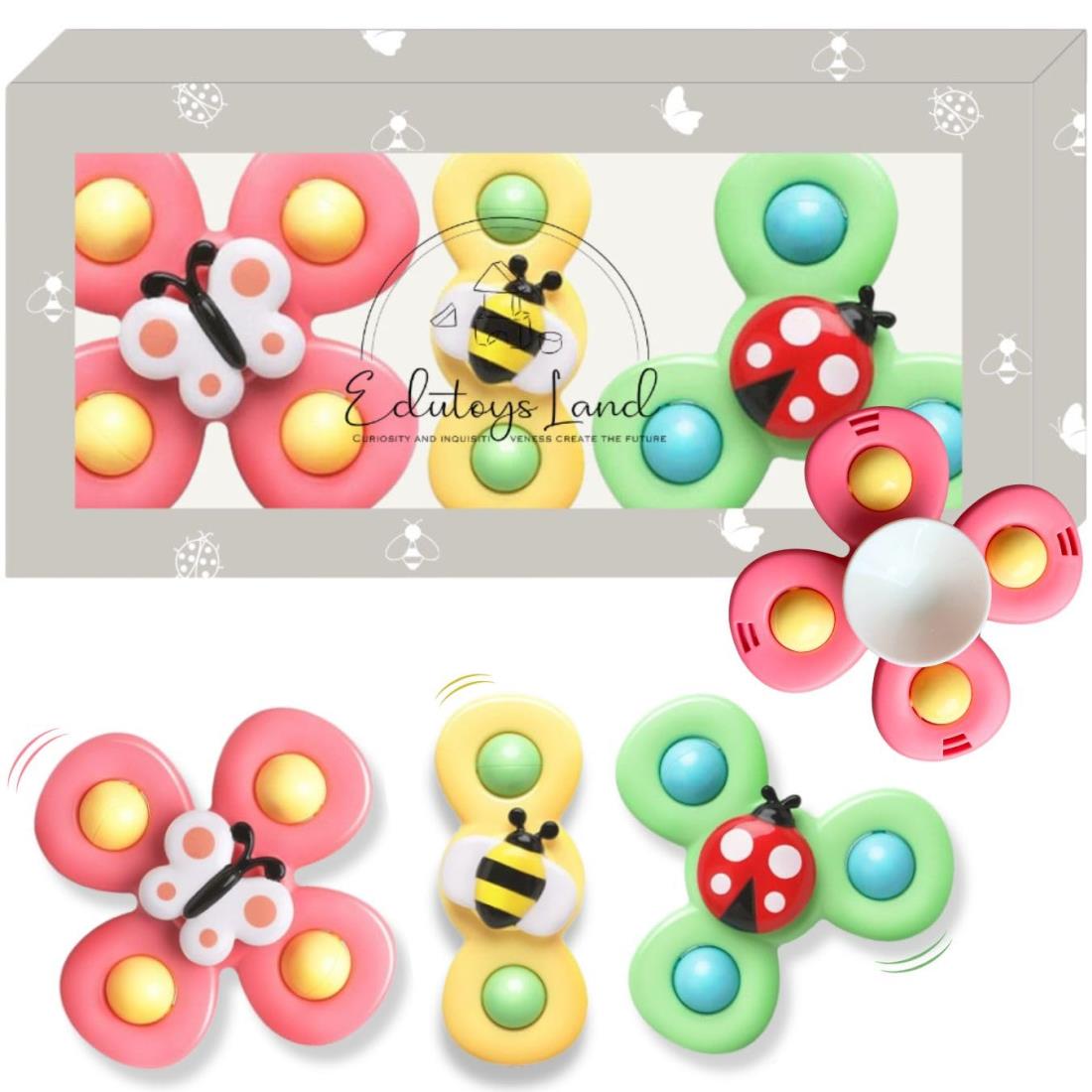 ギフトにも♪ ハンドスピナー 【おしゃれな白吸盤タイプ】くるくるスピナー オリジナルカラー 3個セット 赤ちゃん 知育玩具ベビーお風呂 おもちゃ 0歳 吸盤付き...