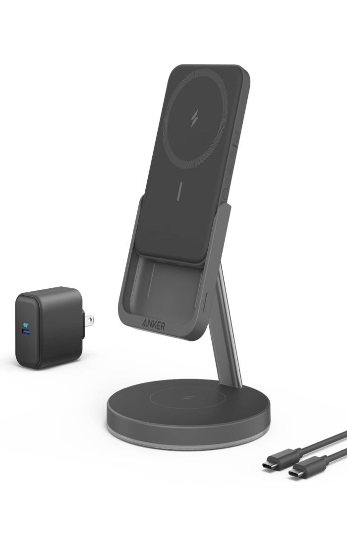Anker 633 Magnetic Wireless Charger (MagGo)(マグネット式 2-in-1 ワイヤレス充電ステーション)【モバイルバッテリー機能搭載 / 5000mAh / USB急速充電器付属/マグネット式/ワイヤレス出力 (7.5W) / PSE技術基準適合】iPhone 15 / 14 / 13 / 12 シリーズ専用(ブラック)