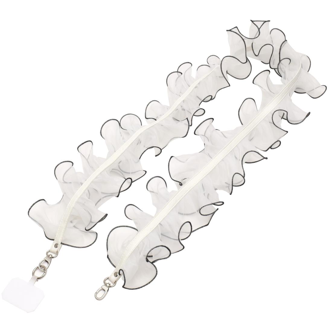 [リネーム] フリルストラップ スマホ ショルダー チュール アウトドア 首掛け かわいい 可愛い (ホワイ..