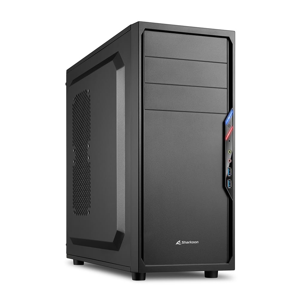 スタイル：アクリルウィンドウなし◆商品名：Sharkoon ATX/MicroATX対応ミドルタワーPCケース VS4-Vシリーズ ブラック SHA-VS4-VBK【材質】Steel/Plastic【対応規格】ATX/Micro-ATX【5.25ドライブベイ】x3【内部3.5ベイ】x3【2.5インチベイ】x4【PCIスロット】x7 (ディスクケージ取り外し時最大385mmまで対応)【I/O】USB3.0 x2/USB2.0 x2/HD Audio【フロントファン】120mmファン x1【リアファン】-【CPUファン】最大160mmまでの高さの製品に対応【電源】非搭載。ATX仕様電源搭載可能。最大250mm奥行の製品に対応【製品説明】 SHA-VS4-VBKは、低価格ながらも充実した機能を備えたミドルタワーPCケースです。 既存の姉妹モデル『SHA-VS4-WBK』をベースに、そのコンセプトである無駄を省いたデザインと低価格を踏襲。サイドパネルをアクリルサイドウィンドウから通常タイプのサイドパネルに変更したことによりシンプルなデザインとなっております。 本製品は、控えめなデザインを採用し、拡張性とコストパフォーマンスに優れたフルブラックミドルタワーケースです。 【主な製品仕様】 ・5.25インチベイ3 基 ・3.5インチディスクデバイス3基 ・2.5インチディスクデバイス4基 ・冷却用ファンは前面に120mmファンを1基装備 ・外部USB ポートはUSB3.0を2基用意