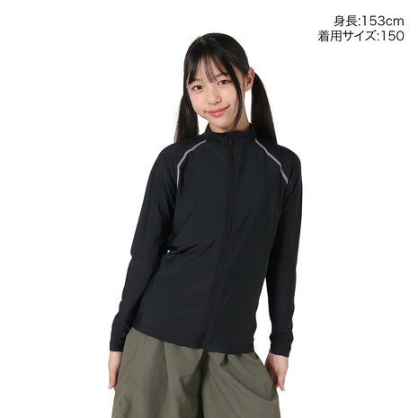 フットマーク（FOOTMARK）（キッズ）ジュニア スクール水着 ラッシュガード 長袖 パーカー 0242307BLK ブラック 2