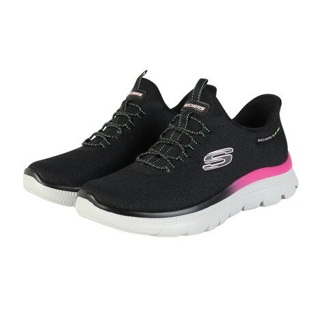 樂天商城 - スケッチャーズ（SKECHERS）（レディース）カジュアルシューズ スリップインズ サミット プラス シマーリング ストリッド ブラック ピンク 150619-BKMT