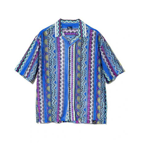 【10％OFFクーポン 11/28 - 12/4迄】ゴースローキャラバン（GOSLOWCARAVAN）（メンズ）透かし編みレースシャツ 346119 BLU