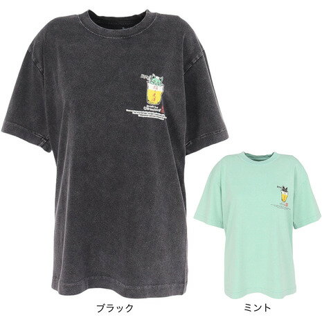 乐天商城 - ゴースローキャラバン（GOSLOWCARAVAN）（メンズ、レディース）RAY綿 猫と麦酒 半袖Tシャツ 麦酒風呂 362617 BLK