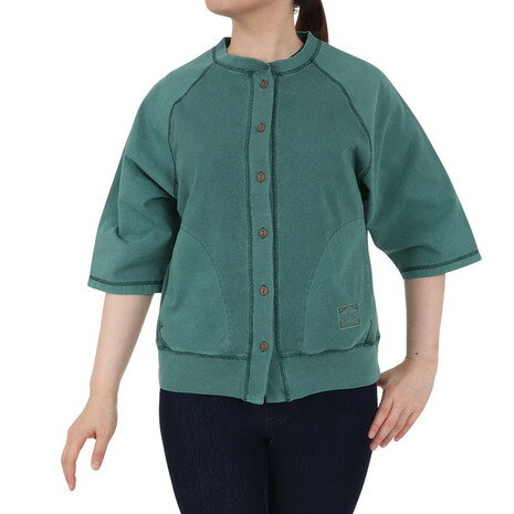 クリフメイヤー（KRIFF MAYER）（レディース）異素材切り替えピグメントカーデ 2357202L:65:GREEN