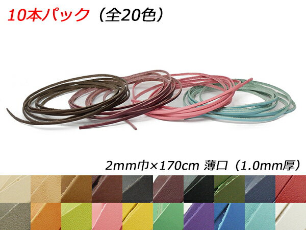 【10本パック】ドエリアレース 薄口 全20色 2mm巾×170cm 1.0mm厚 10本入【メール便選択可】 [レザークラフトぱれっと] レザークラフト革ひも レース ヌメ革レース