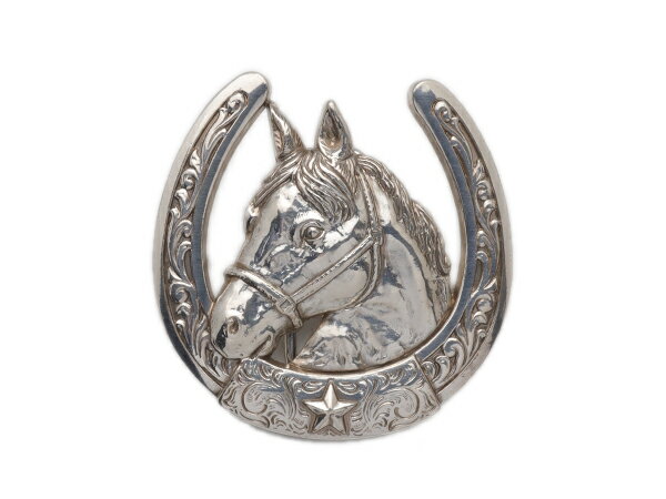 トロフィースタイルバックル ホースヘッド ニッケル ベルト巾38mm、本体69.5mm×70.5mm 1ヶ【メール便選..