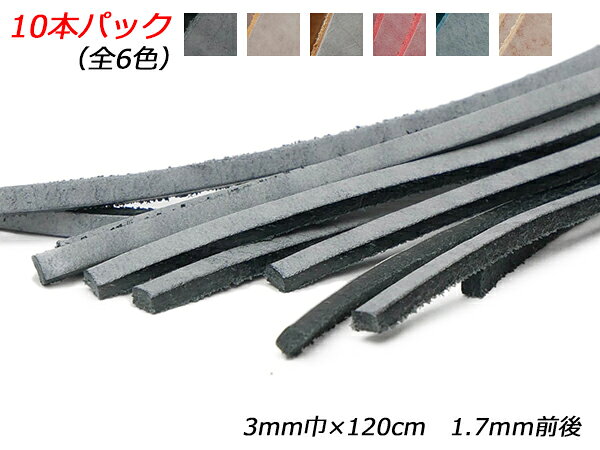 【10本パック】ゴーストレース（ホワイトワックス） 黒/茶/焦茶/赤/青/ナチュラル 3mm巾×120cm 1.7mm前後 10本入【メール便選択可】 [レザークラフトぱれっと] レザークラフト革ひも レース ヌメ革レース