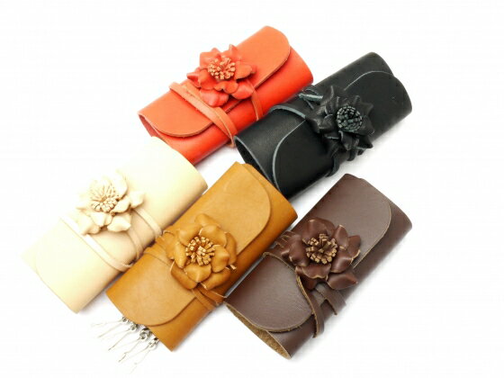 【完成品】ツイストフラワーシリーズ キーケース 全5色 5×10cm 1ヶ【メール便選択可】 [レザークラフト..