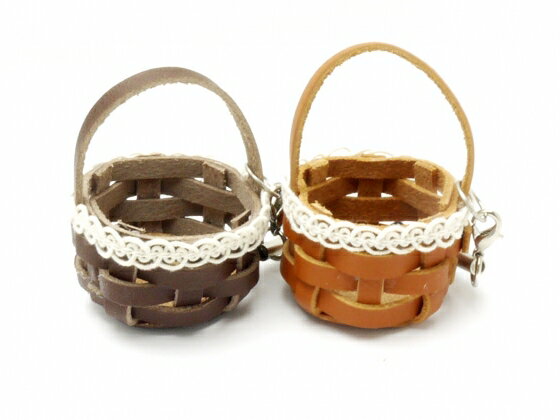 【完成品】ピッコロシリーズ 小さな丸カゴストラップ チョコ/ブラウン 4×2.5cm 1ヶ【メール便選択可】 [レザークラフトぱれっと] レザークラフト完成品 ストラップ