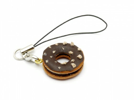 【完成品】こびとのキッチンシリーズ リングドーナツストラップ ホワイトチョコ/チョコ 直径2.4cm 1ヶ【メール便選択可】 [レザークラフトぱれっと] レザークラフト完成品 ストラップ